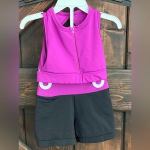 Girls' Magenta and Black Dance Romper with Front Zip